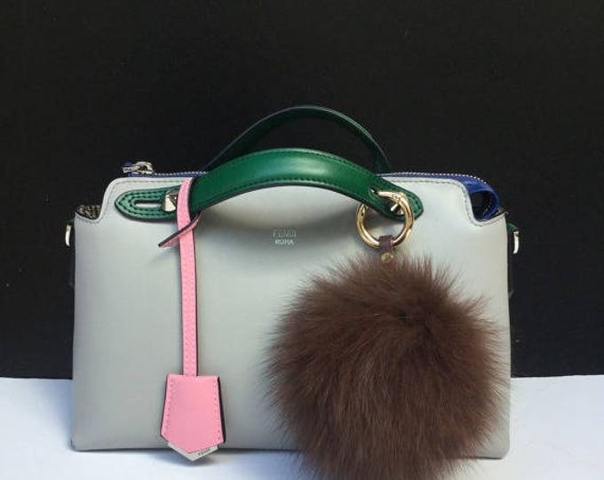 New Summer Colors Fox Fur bag charm, fur pom pom keychain, fur ball keyring purse pendant in brown