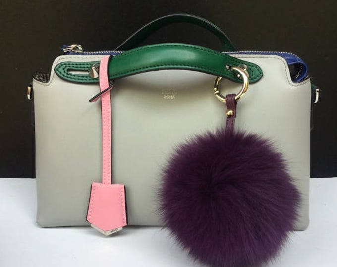 New Summer Colors Fox Fur bag charm, fur pom pom keychain, fur ball keyring purse pendant in deep purple