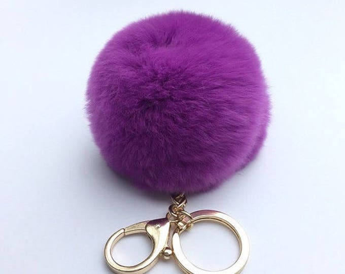 New! Raspberry Fur pom pom keyring keychain fur puff ball bag pendant charm