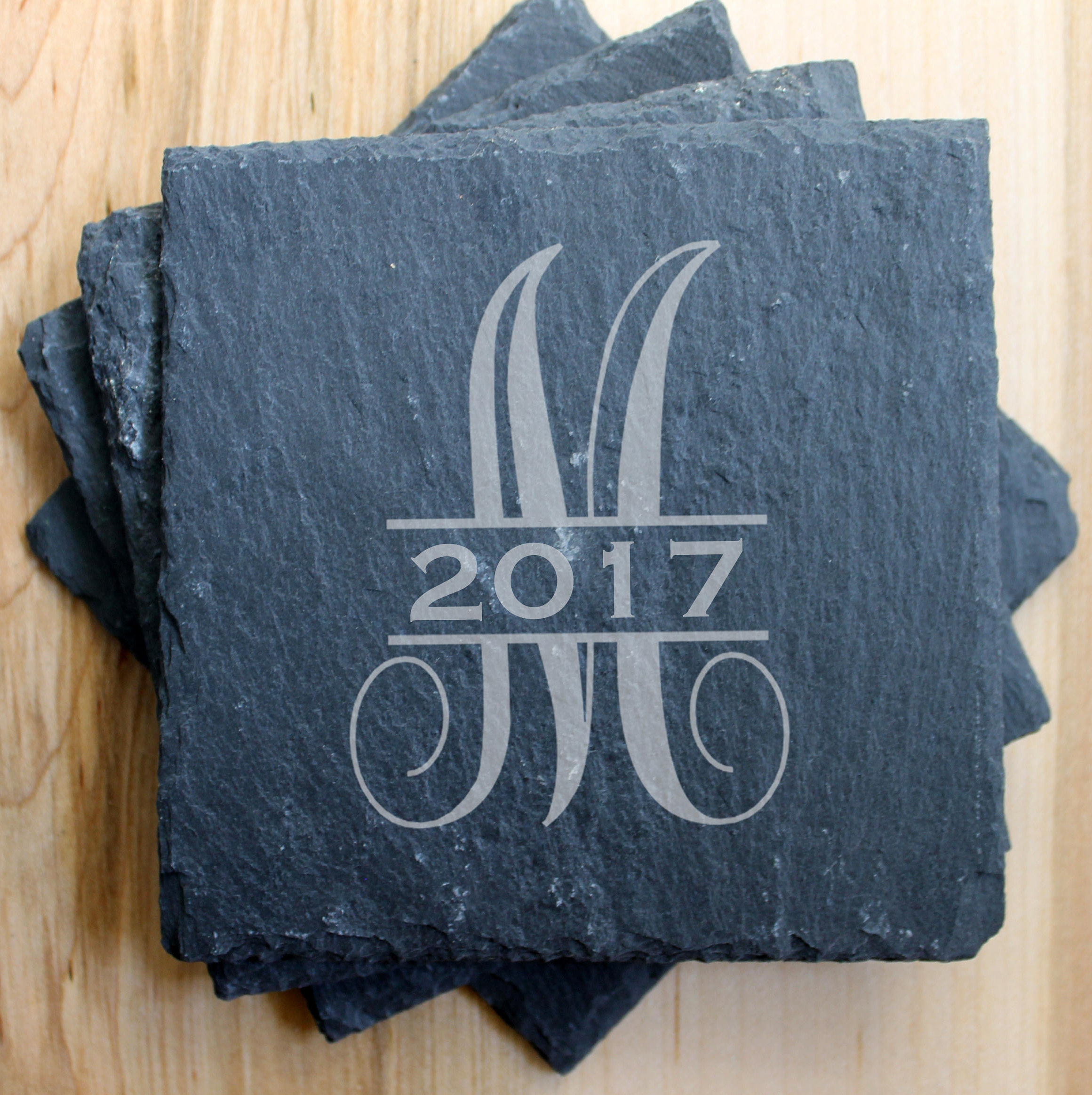 SET OF 4 Personalized Slate Coasters/Laser Engraved slate
