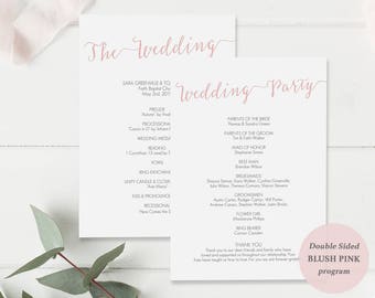 Blush Wedding Program Printable - DIY Template - Wedding Ceremony - Blush Pink Program - Instant Download - Double Sided 5x7 inches- #GD1103