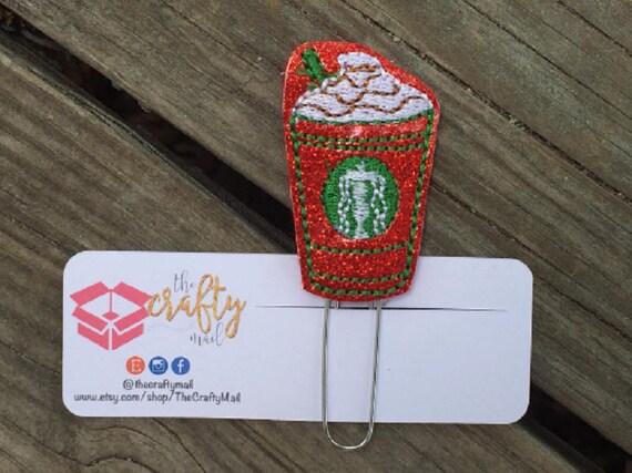Red Glitter Frappucino Paper Clip/Planner Clip/Bookmark. Strawberry Frappucino Clip. Coffee planner clip