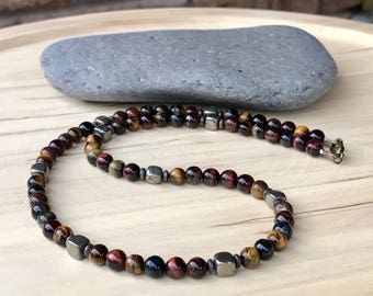 Tiger's Eye Men's necklace Beaded necklace Pyrite necklace Protection necklace Gift for him Mens gift (#4)