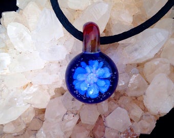 Small Glass Implosion Pendant, Glass Pendant with Flower