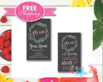 Personalized Plexus Business cards | Grey with Floral Wreath | sku559
