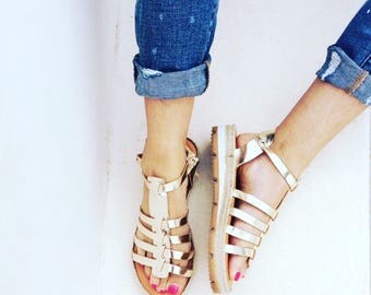 Gold Greek Sandals, Gladiator sandals, Platform Sandals, Leather Sandals,Gold sandals, Ancient Greek Sandals, Strappy Sandals, Women Sandals