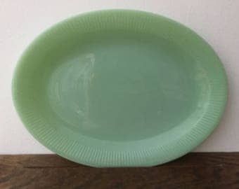 JADEITE 12 inch Platter 1930's Jane Ray Green Milk Glass Jadeite