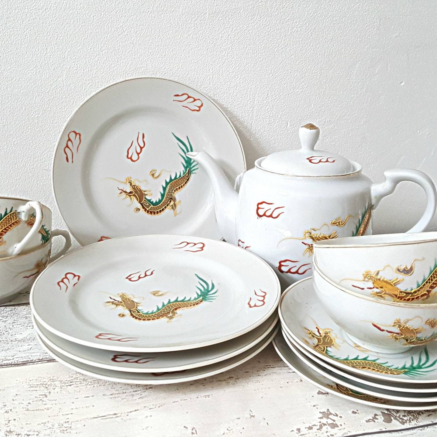 Japanese china handpainted Japanese dragon tea set Japanese
