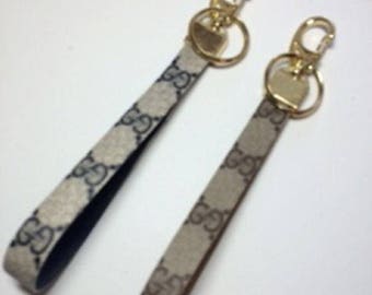 Gucci Wristlet, Gucci Keychain, Recycled, Upcycled, Repurposed, Reworked, Tan or Navy Gucci Key Fob with Gold Hardware, Free Gift Wrap