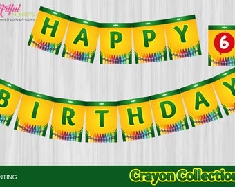 Crayon PRINTABLE Party Happy Birthday Banner INSTANT