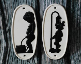 Vintage White Door sign Soviet Door plate Sign in the bathroom Toilette door sign Retro Bathroom Decor Pair Bathroom sign Plastic Door Signs