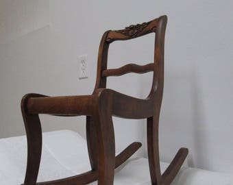 Antique Rose Carved Mahogany Child's Doll Rocker Rocking Chair