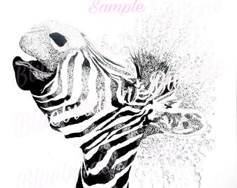 zebra drawing on black paper