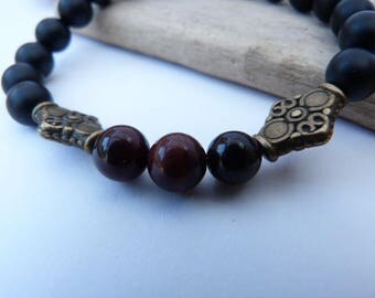 ᘛ ☽ mixed ethnic Bracelet in ᘚ red Tiger eye and onyx