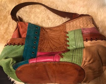 Vintage fossil leather patchwork hand bag/purse