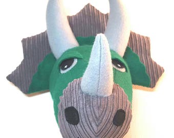 Dinosaur head, faux taxidermy, Dinosaur trophy head, Childs bedroom wall hanging, Dinosaur theme bedroom, childs gift, Triceratops