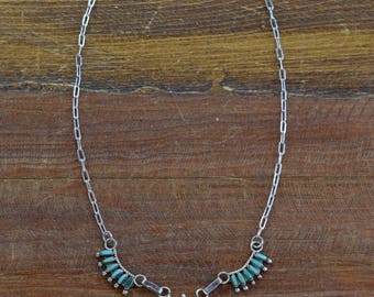 Sterling Silver and Needlepoint Turquoise Zuni Necklace