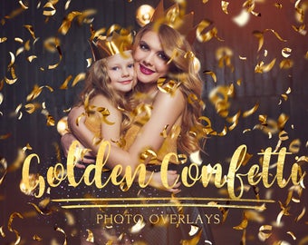 30 Golden Confetti photo overlays with transporent background