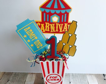 Carnival Birthday Party Centerpiece, Circus Birthday Centerpiece, Age Carnival Centerpiece, Red and Yellow Centerpiece