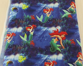 Tissu Coton imprimé thème " Ariel - La petite sirene /mermaid "
