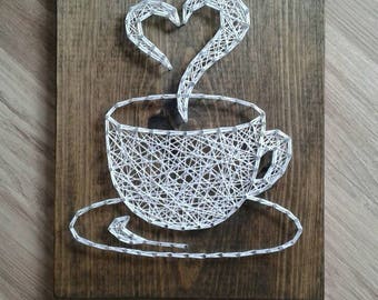 String art coffee Coffee cup wall hanging Strings and