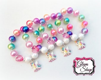 Unicorn Party Favors - Unicorn Bracelets Set of 4 with Organza Bags! Rainbow Unicorn Birthday Party!