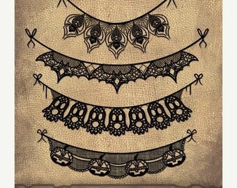 50% OFF Halloween Lace Banner Clipart - Halloween Banner ClipArt - Instant Download - Repeatable Halloween Lace Banners