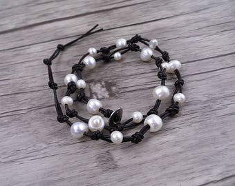 3 wraps bracelet pearl beads bracelet leather beaded bracelet waterfresh pearl barcelet women bracelet pearl jewelry SL-0516