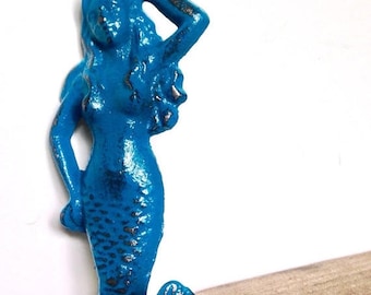ON SALE Teal Blue Mermaid Hook - Bathroom Wall Hooks - Jewelry Hooks - Mermaid Bathroom Decor - Beach Decor - Wall Key Holder - Coastal Wall