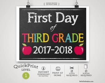 50% OFF SALE - Printable First Day of Third Grade Sign, First Day of School Sign, Instant Download, Print at Home, No Waiting