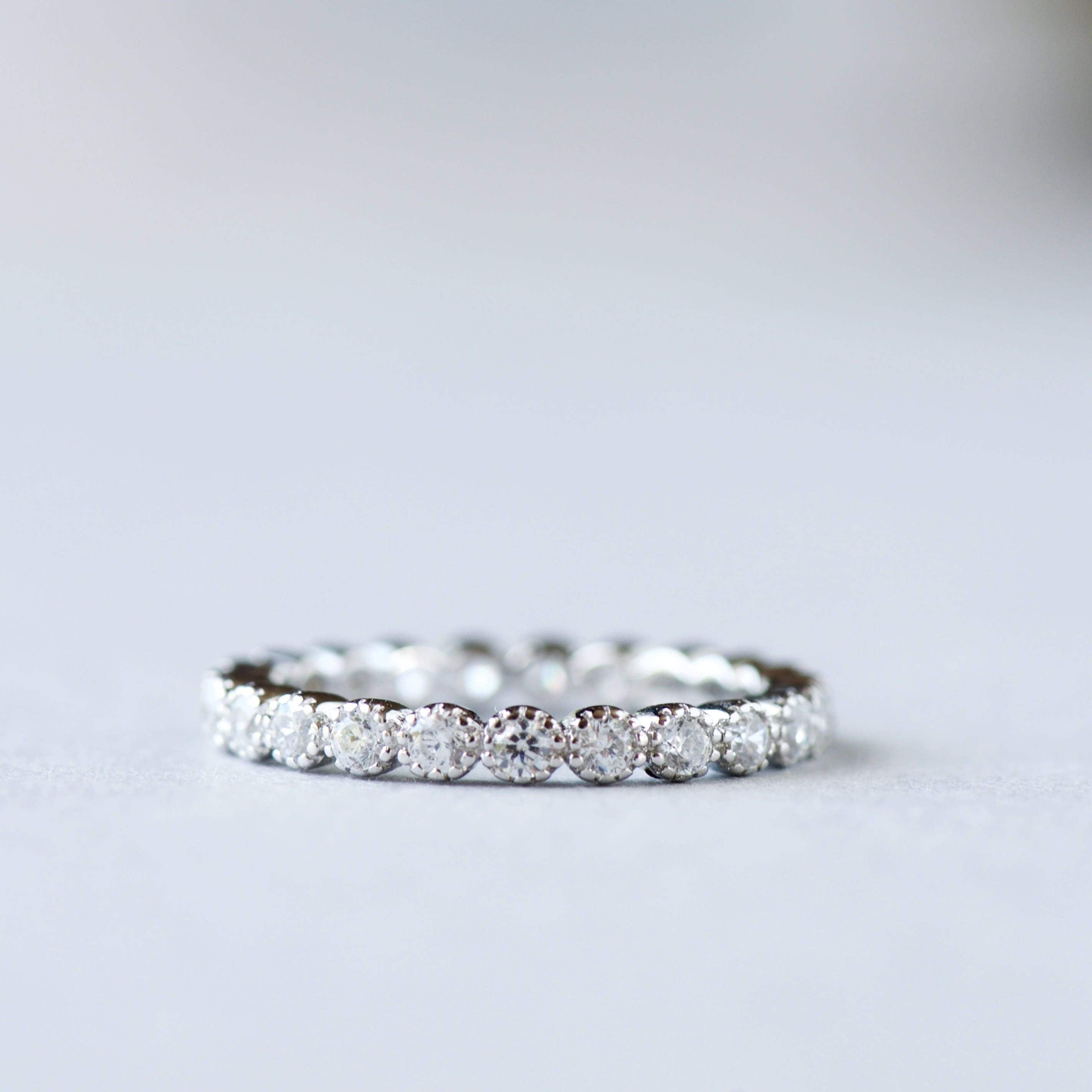 14k White Gold Eternity Band Cubic Zirconia Stone Ring 925