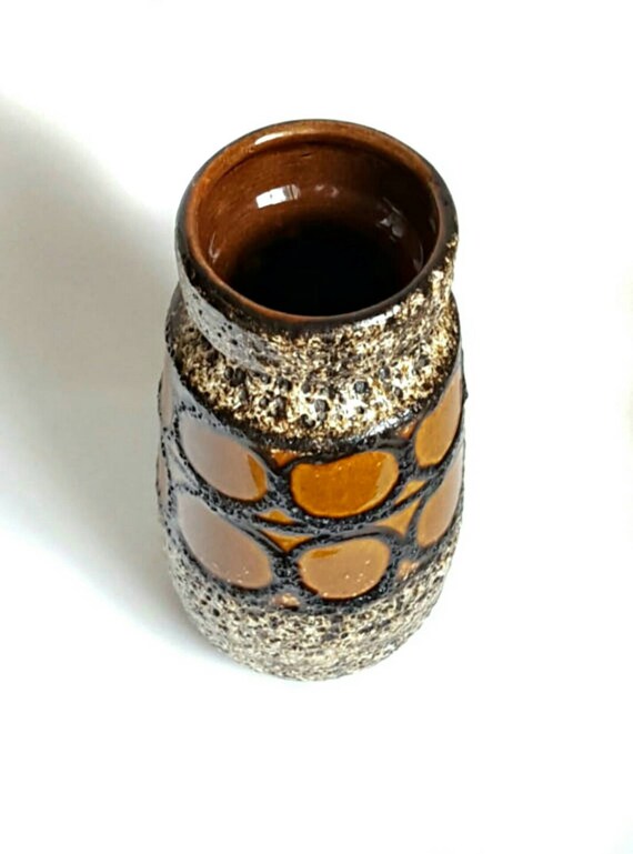 Vintage 60 70's West German Pottery Vase. Black Lava