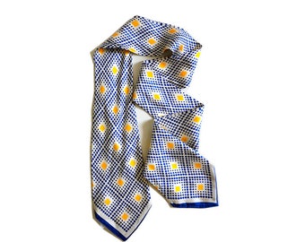 Men 100% SILK TWILL skinny tie scarf in blue and yellow dots.Antique gentlemen scarf.double fabric scarf.P75A133