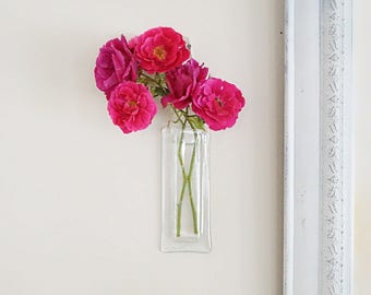 Clear glass vase, hanging vase, wall pocket vase, fused glass vase, church decoration, bud vase, wall vase, gift under 30