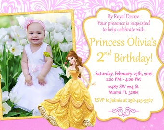 Princess Belle Invitation Birthday Princess Belle Party