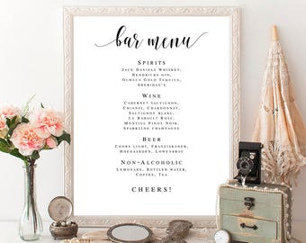 Bar menu template Bar menu editable pdf Bar menu printable Bar menu instant download Bar menu wedding template Wedding bar menu sign #vm31