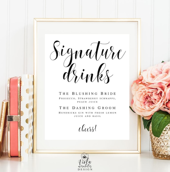 Signature drink sign download Editable template Wedding