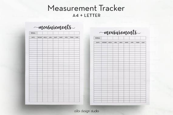 Measurement Tracker Printable Planner A4 Printable Fitness