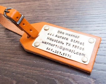 Personalized Leather Luggage Tag Anniversary Gift Travel Gifts Wedding Gifts Mr and Mrs Gift For Couple Brown Tag Copper & Brass metal