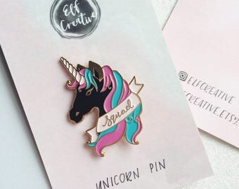 Black Unicorn enamel pin by Elf Creative. Unicorn Squad. Girl gang. Black Unicorn.
