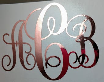 Beautiful Rose Gold CHROME Vine Monogram Vinyl Decal I Yeti Decal I Ipad Decal I Window Decal I Vinyl Sticker I Cute Sassy Preppy Shiny