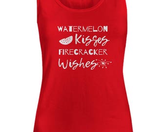 Cute Summer Top, Watermelon Kisses Shirt, Funny Firecracker tshirt, Womens Graphic Tees, America Clothing, Patriotic gifts, Red White Blue