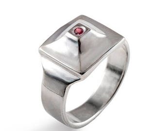 SALE 20% Off - PYRAMID Ring, Unique Men's Ring, Sterling Silver Men's Ring, Men's Ruby Ring, Men's Silver Ring, Silver Ruby Ring, Egyptian R