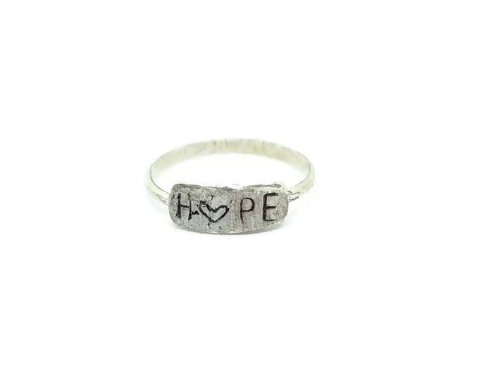 Rustic Sterling Silver Hand Stamped HOPE Ring, Sterling Silver Bar Ring US Size 9, Unique Birthday Gift, Gift for Her, Hope Jewelry