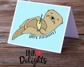 Otter Birthday Card, Otter Card, Kawaii Cards, Sea Otter Card, Wildlife Card, Otter, Cute Birthday Card, Otter Illustration, Otter Art