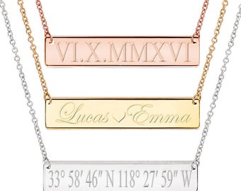 Gold Bar Necklace, Personalized Name Necklace, Custom Name, Kim Kardashian style Nameplate, Monogram Necklace, Bridesmaid Gift