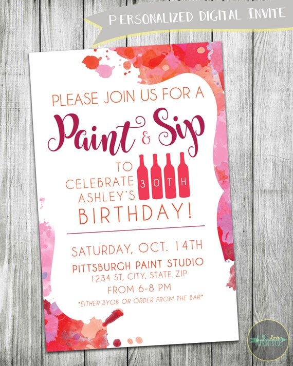 Paint & Sip Birthday Party Invitation 30th Birthday