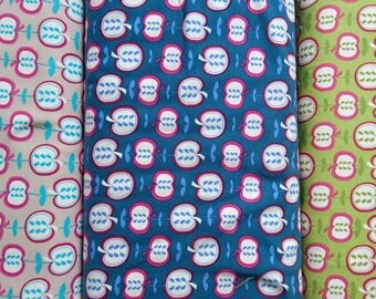 Apple by Lots organic cotton jersey in blue, green and grey, one unit is 0.5 metre