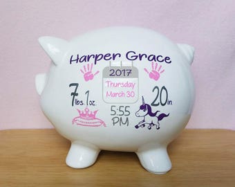 Personalized Piggy Bank- Baby Boy Bank- Baby Girl Bank- Birth Stats Bank- Newborn Gift- Keepsake Bank- Nursery Gift- New Baby- Savings Bank