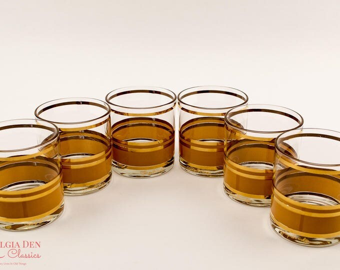 MCM Lowball Glasses | Vintage Georges Briard Signed Glasses | Lowball Glass Set Of 6